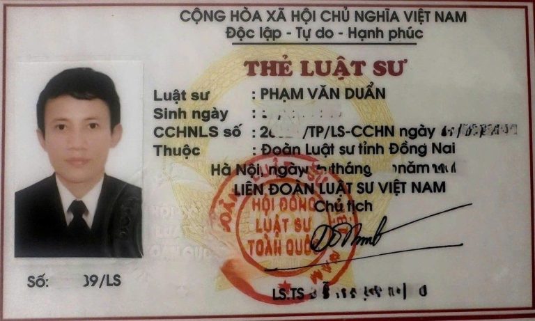 Thẻ luật sư Phạm Văn Duẩn - Đoàn Luật sư Đồng Nai